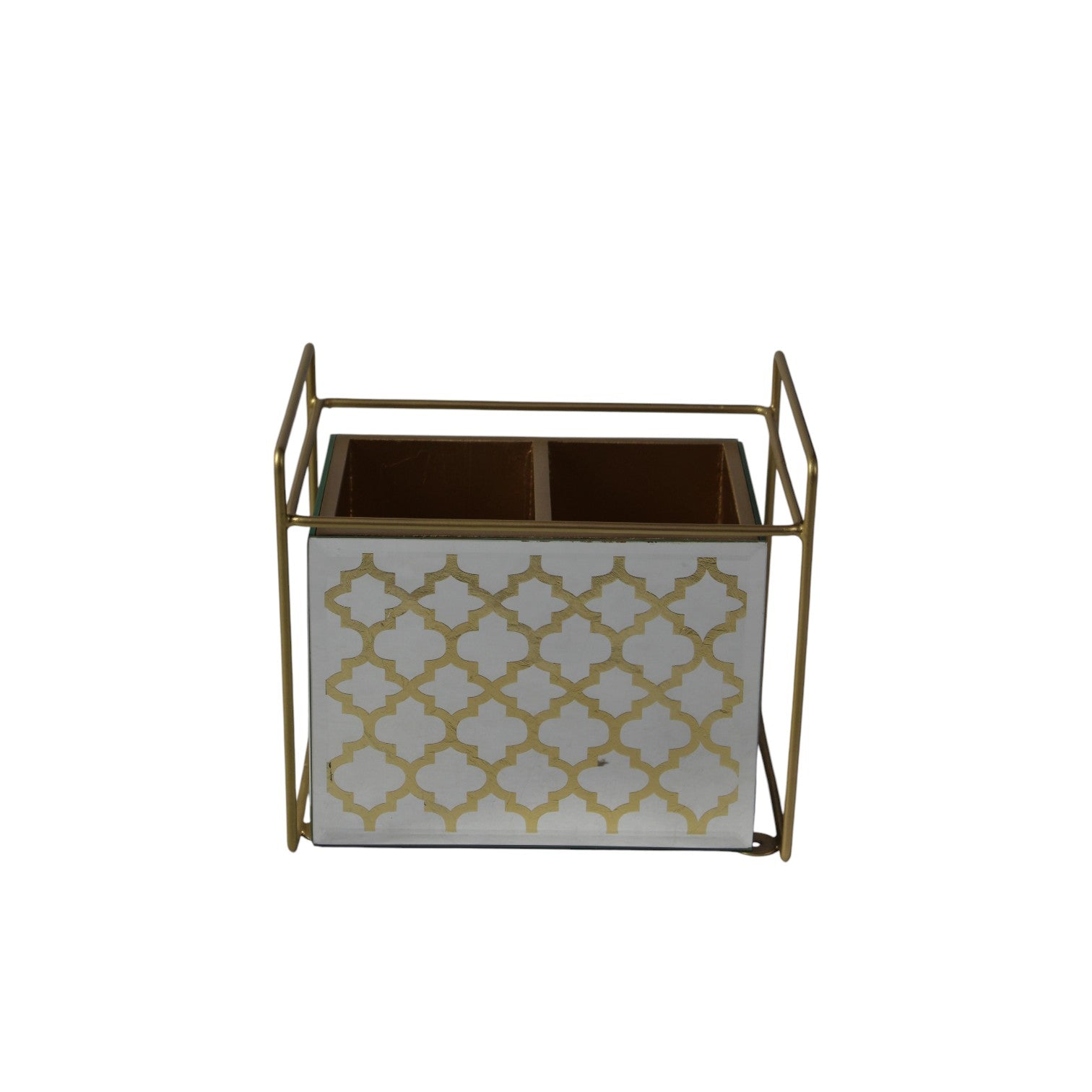 Luxury White & Gold Cutlery Holder Organizer with Metal Frame