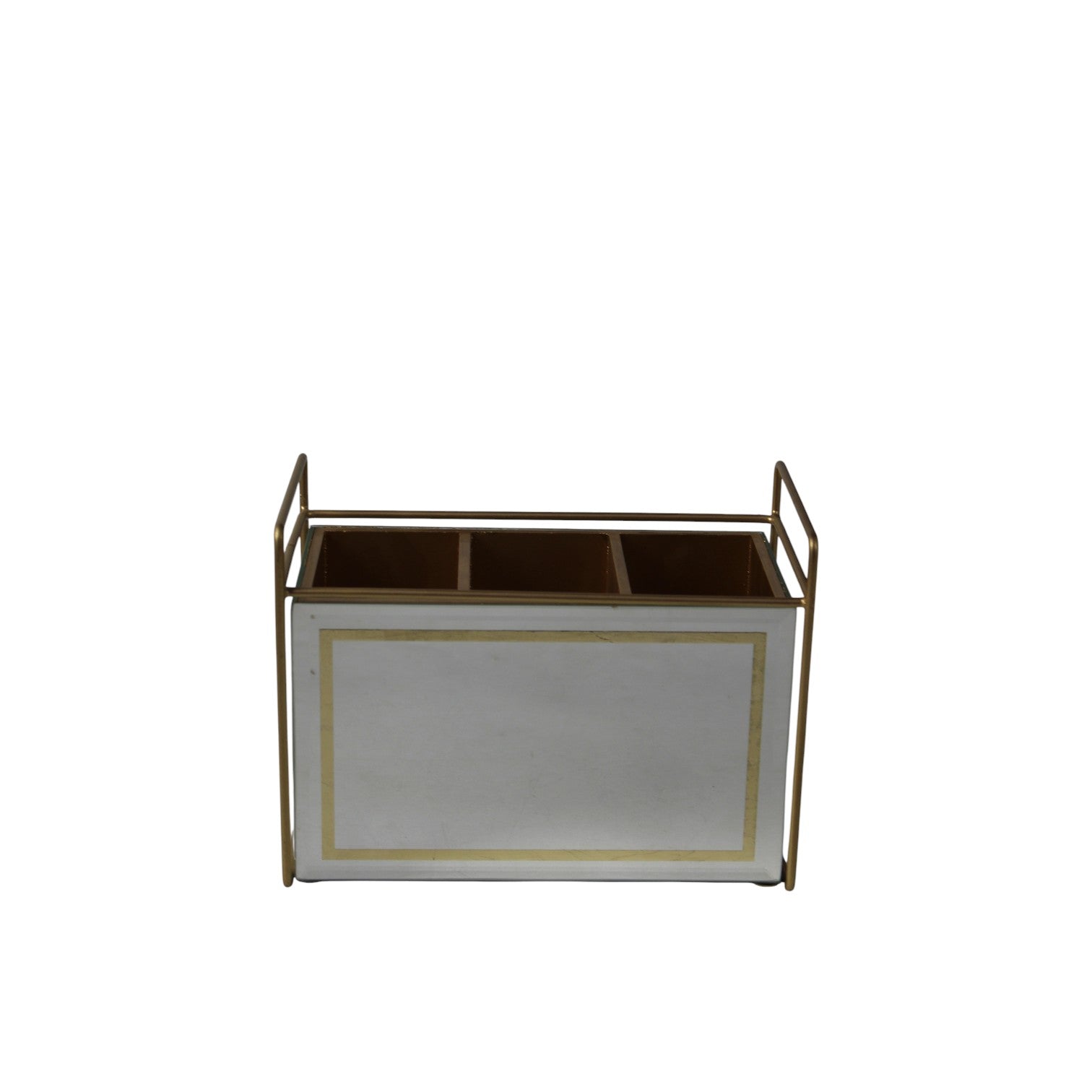 Luxury White & Gold 3-Compartment Cutlery Holder Organizer