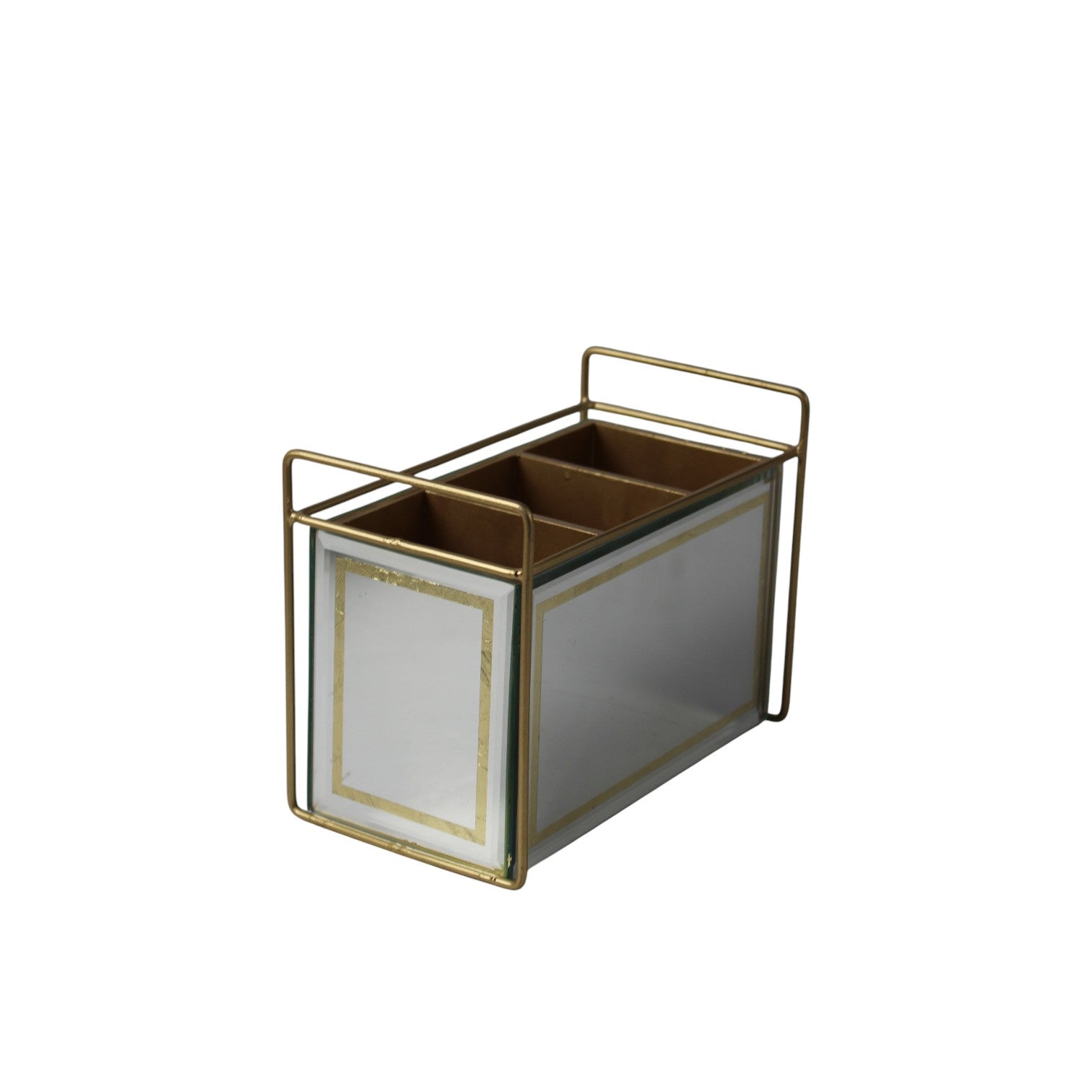 Luxury White & Gold 3-Compartment Cutlery Holder Organizer