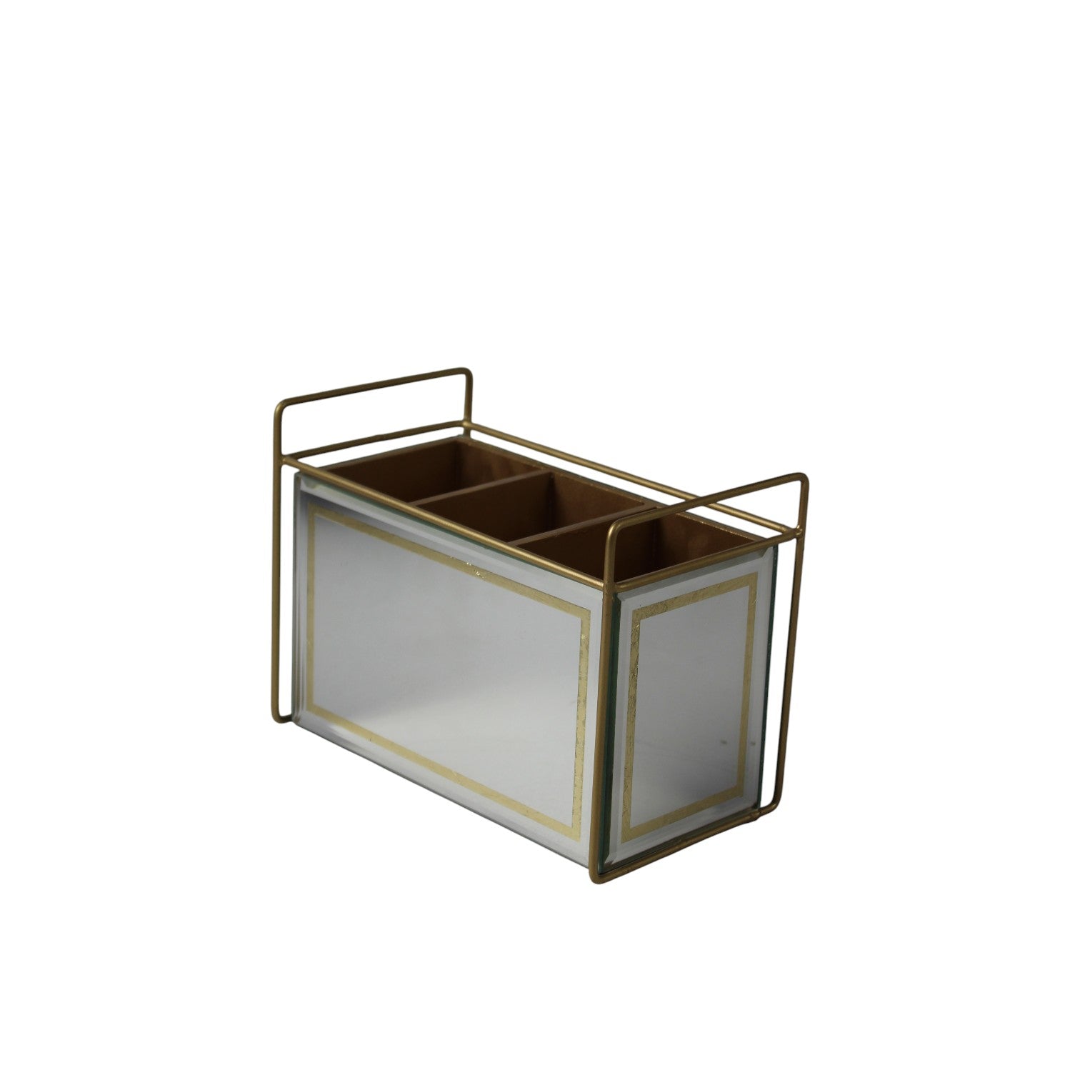 Luxury White & Gold 3-Compartment Cutlery Holder Organizer