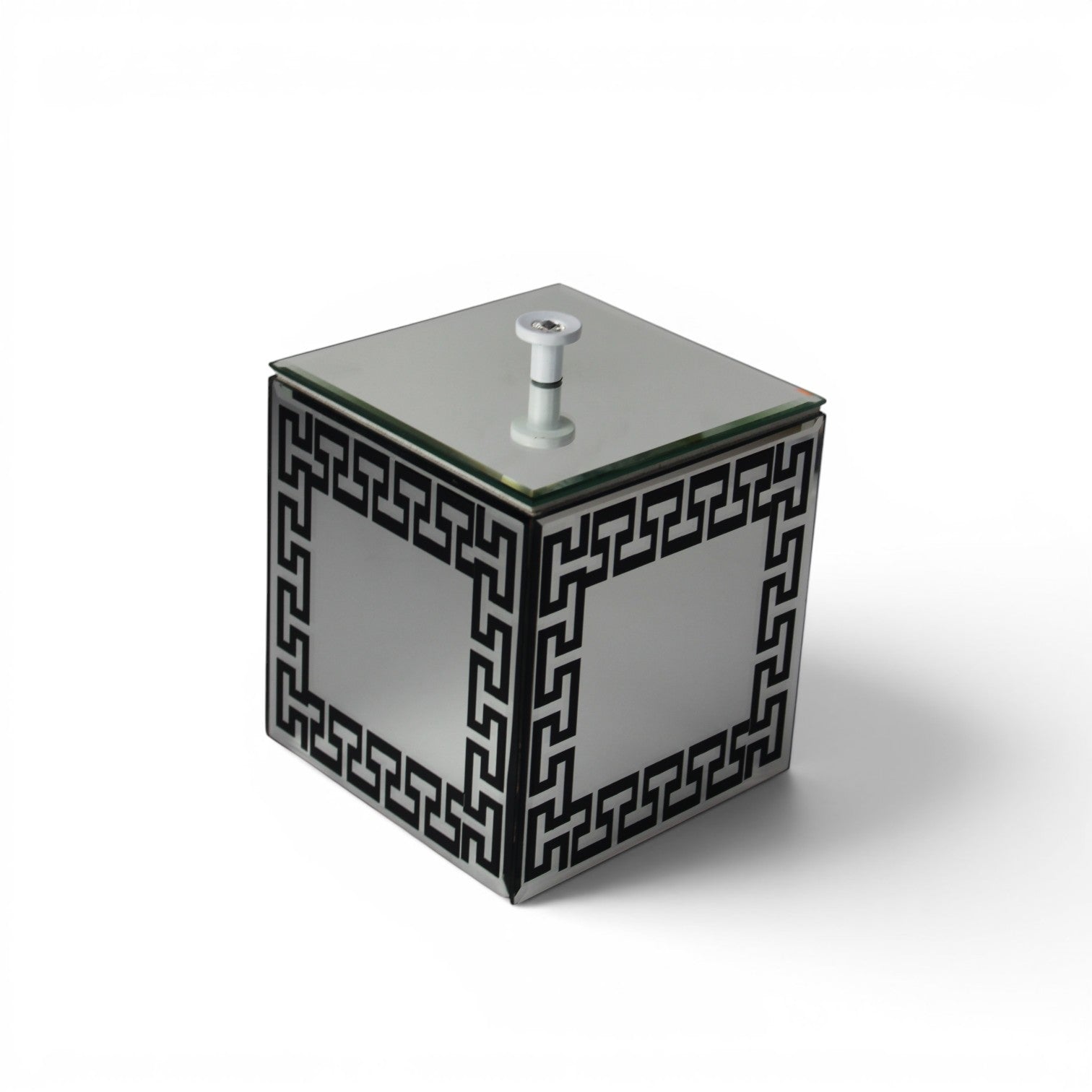 Luxury Mirrored Bathroom Dustbin with Black Greek Key Border