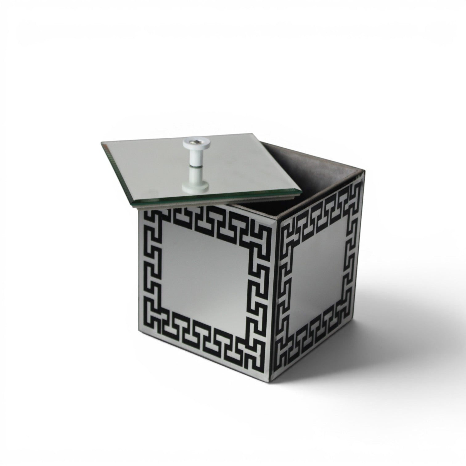 Luxury Mirrored Bathroom Dustbin with Black Greek Key Border
