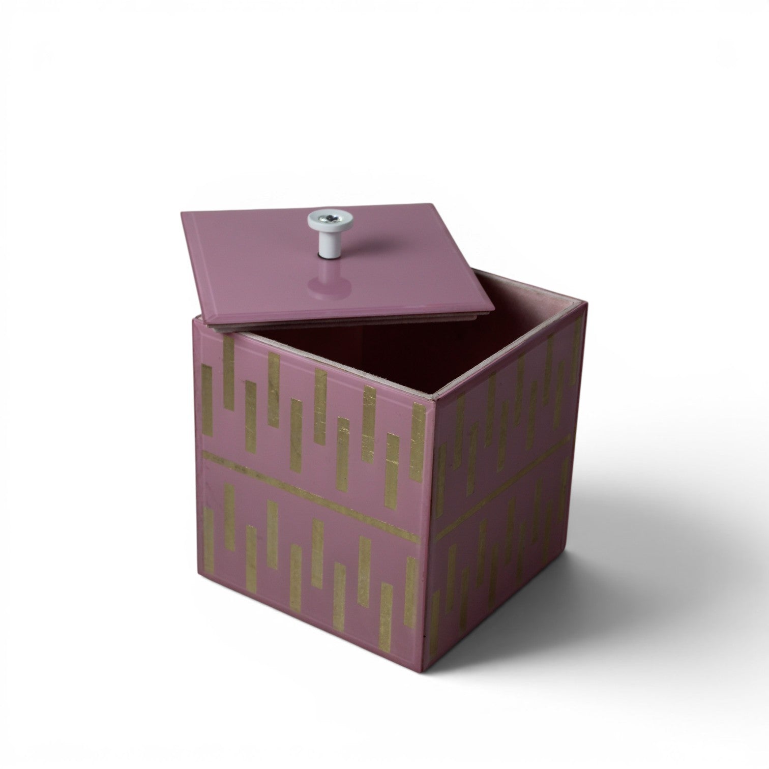 Luxury Pink Decorative Bathroom Dustbin with Gold Geometric Design