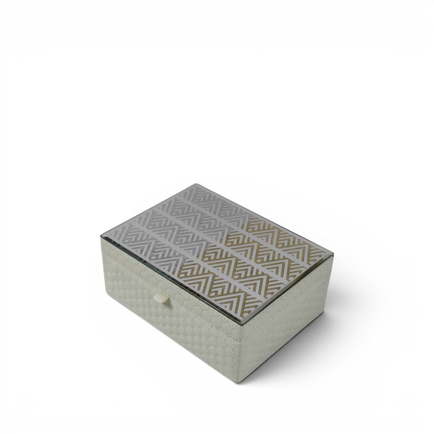 Leather Jewelry Box with Mirrored Geometric Lid