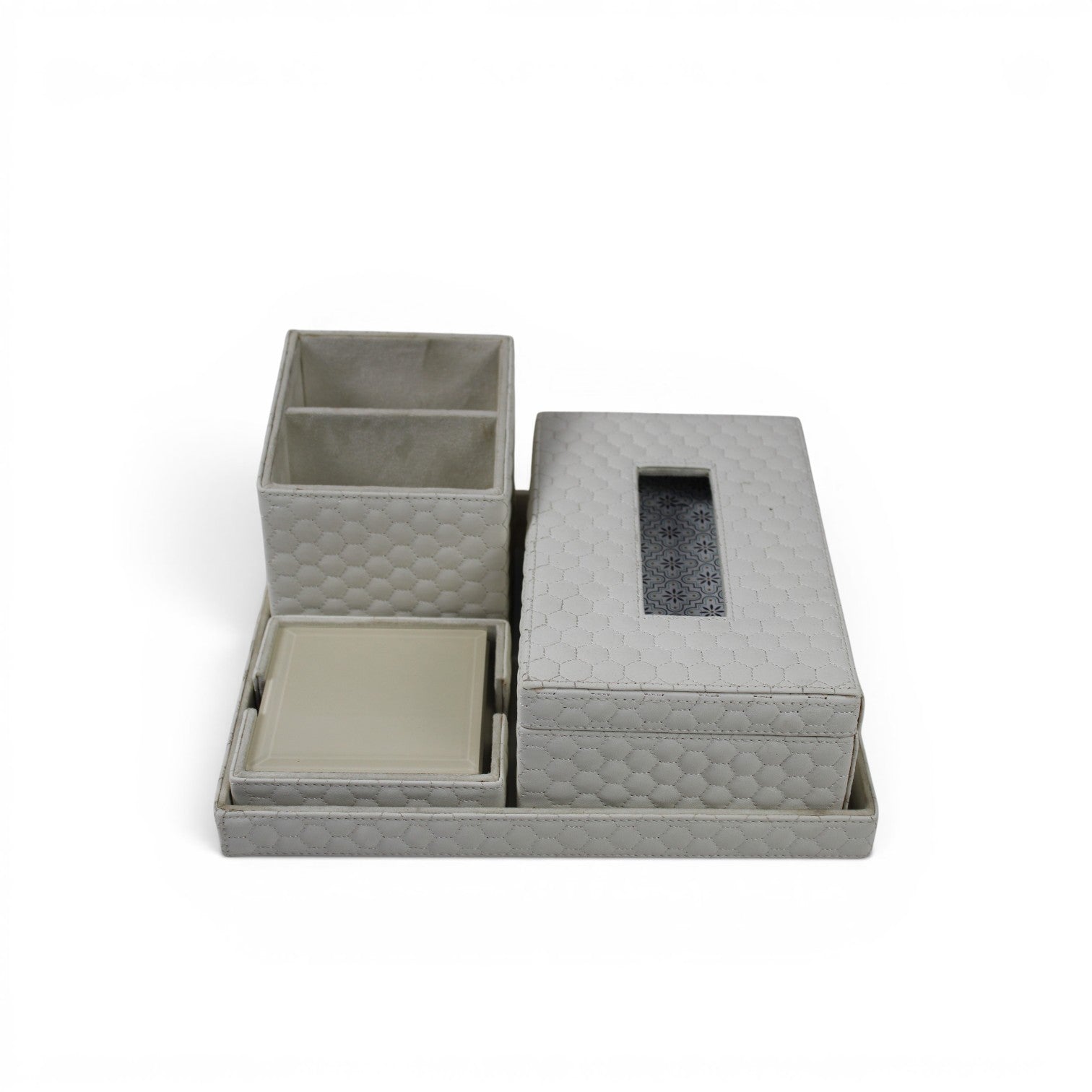 Premium Leatherette Corporate Set with Tissue Box, Pen Holder & Organizer Tray