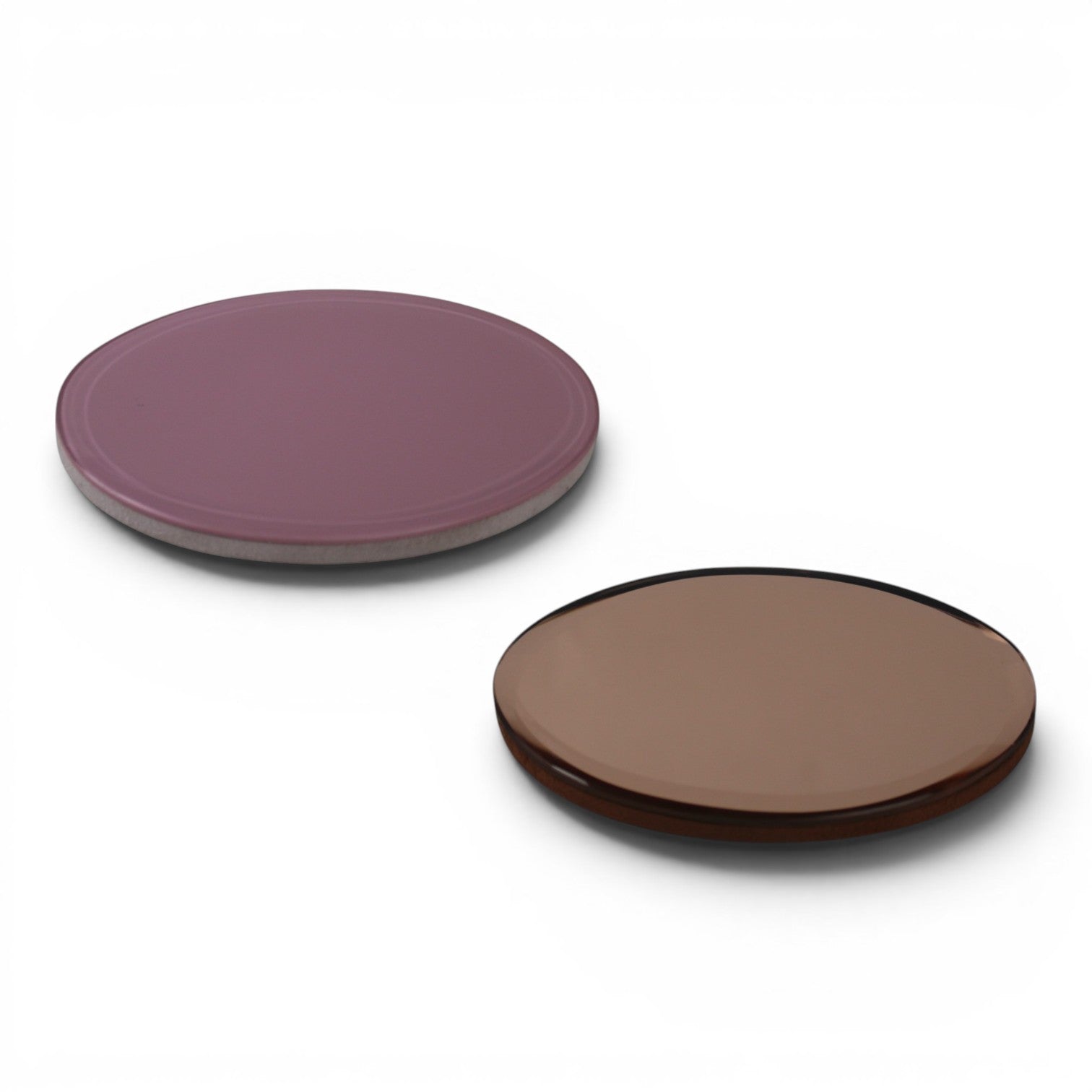 Round Ceramic & Bronze Mirror Soap Dish – Mauve Matte & Bronze Glass (Set of 2)