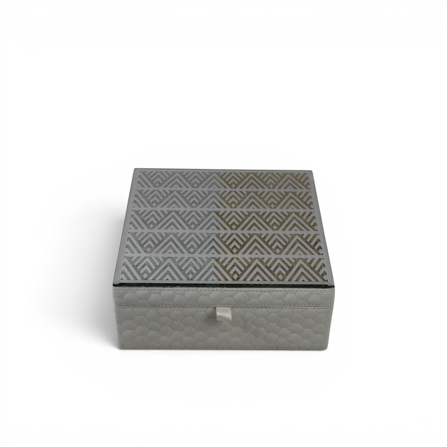 Leather Jewelry Box with Mirrored Geometric Lid