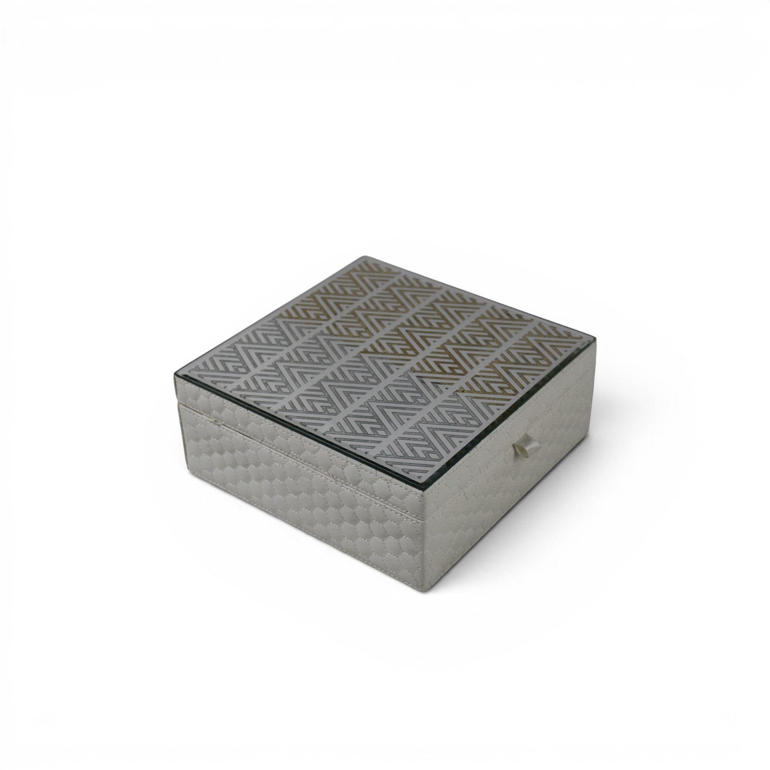 Leather Jewelry Box with Mirrored Geometric Lid