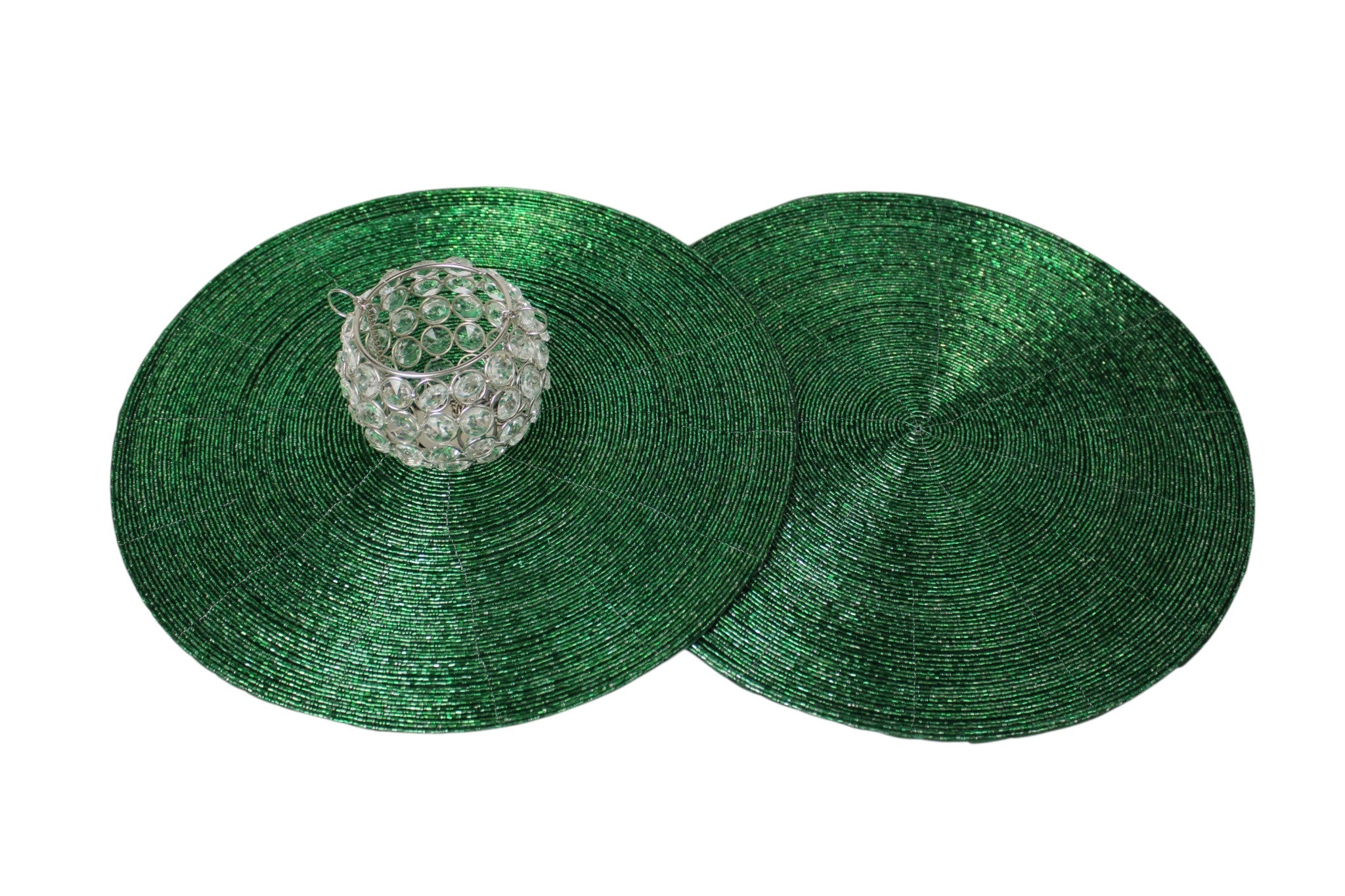 Round Beaded Placemats Set of Two (Green)