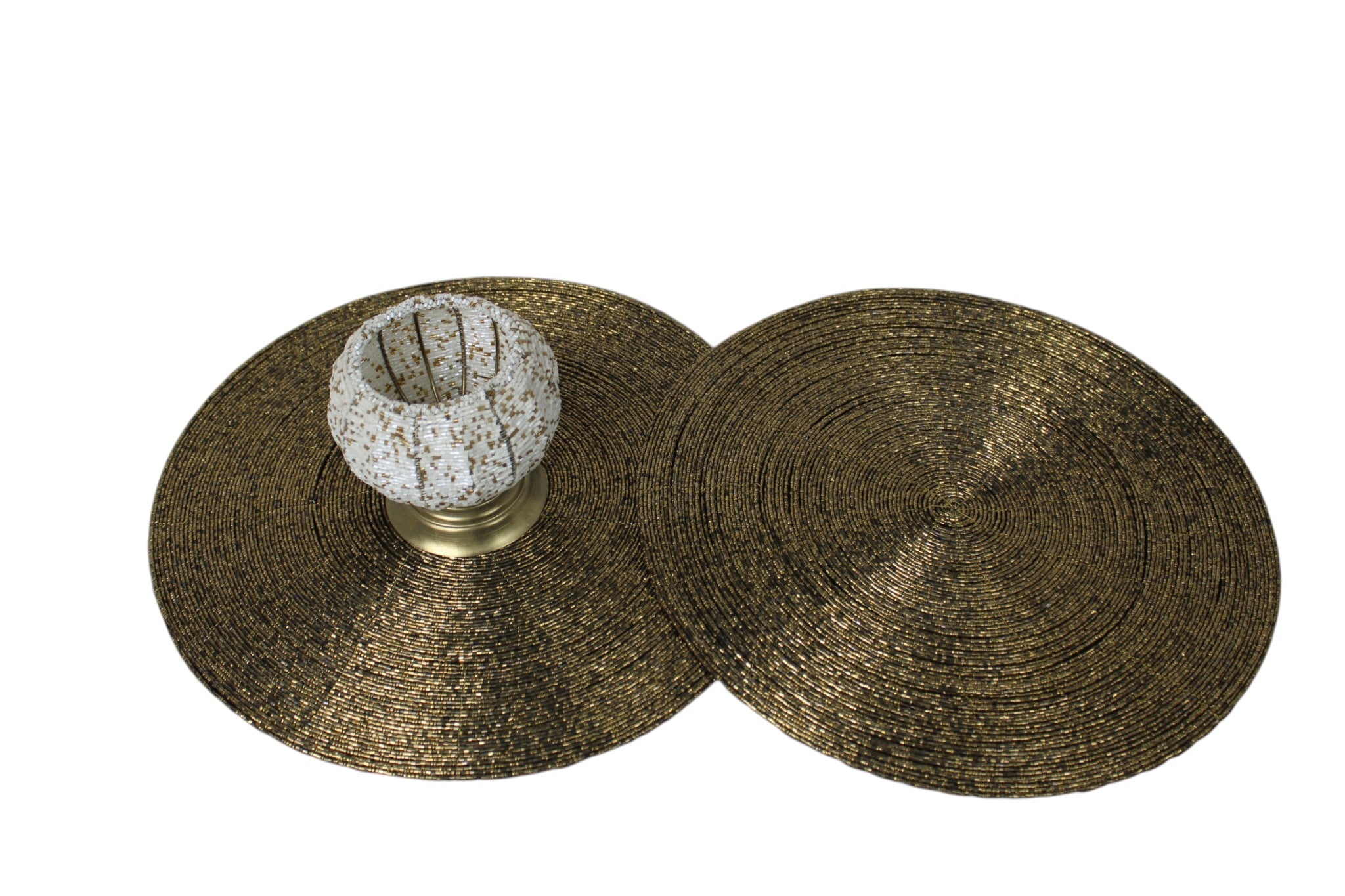 Round Beaded Placemats Set of Two (Gold)