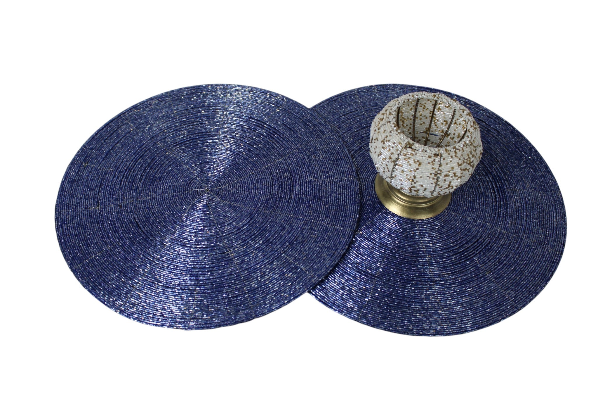 Round Beaded Placemats Set of Two (Blue)