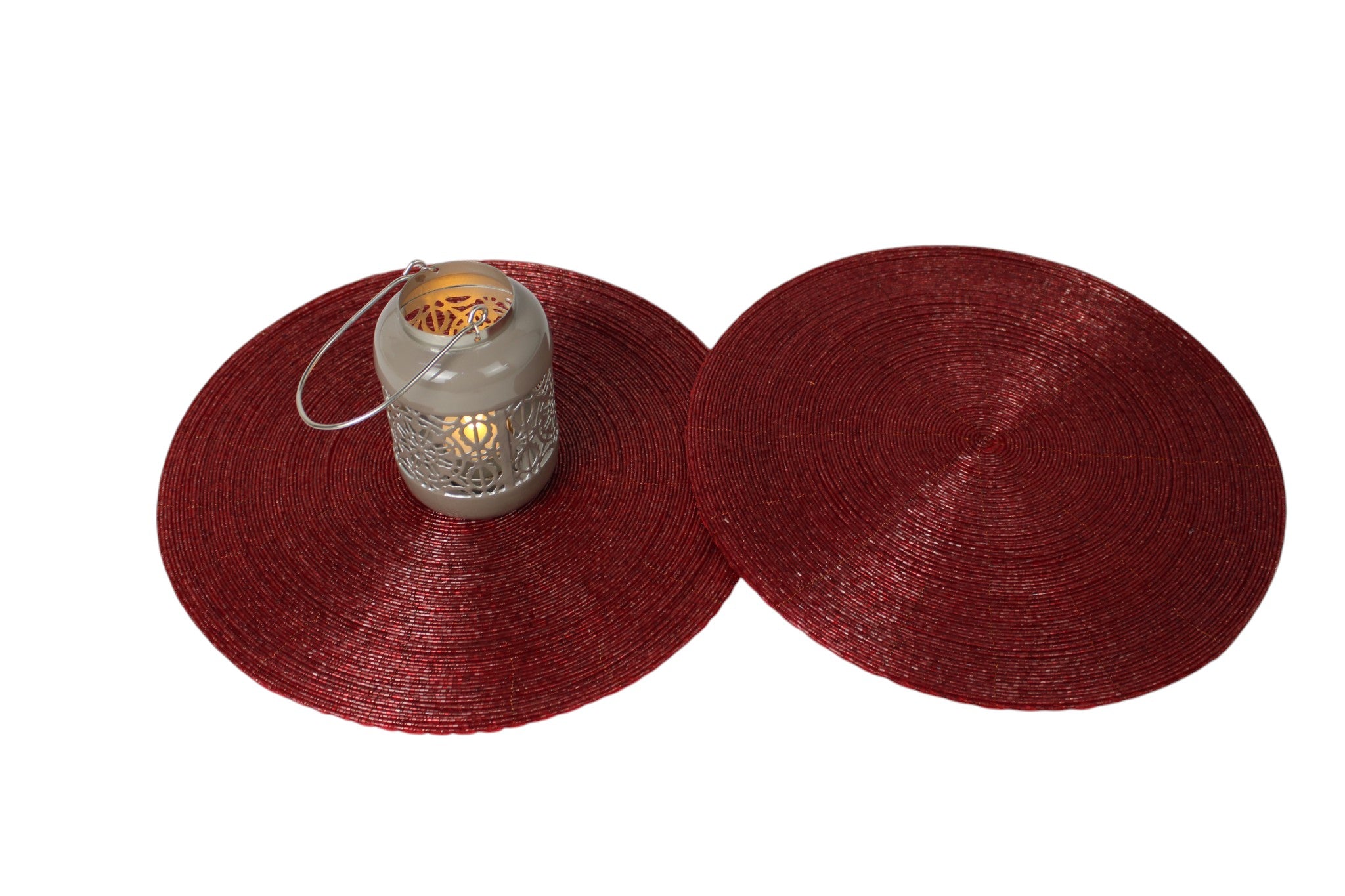 Round Beaded Placemats Set of Two (Dk. Red)