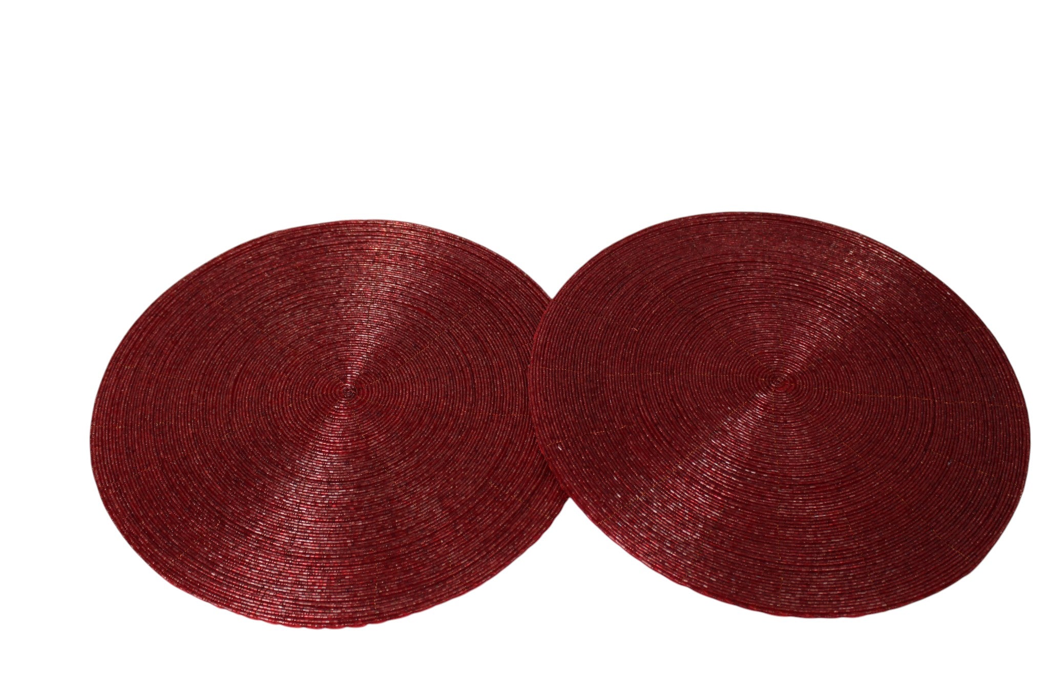 Round Beaded Placemats Set of Two (Dk. Red)