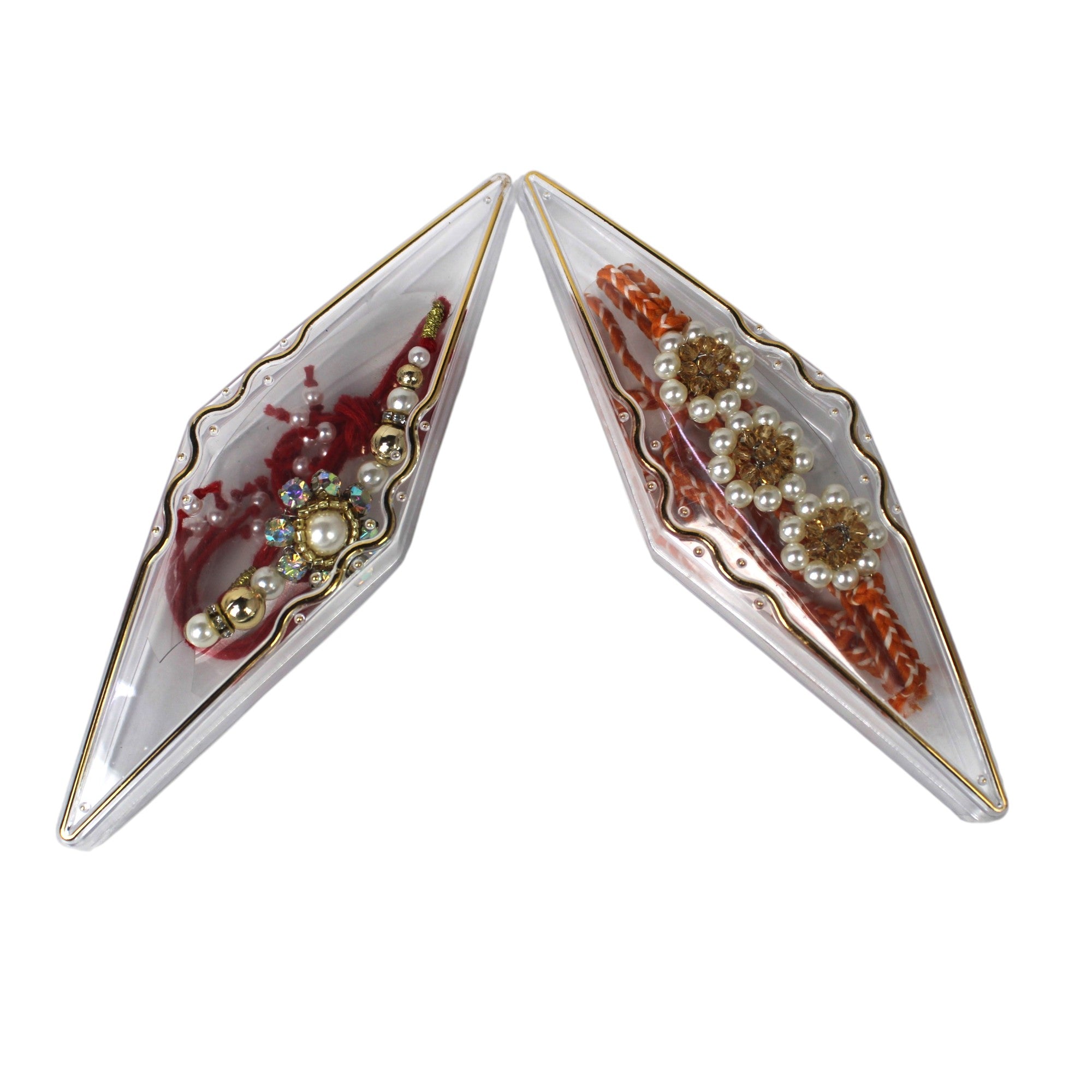 Hand Beaded Floral Crystal Rakhi Set of 2