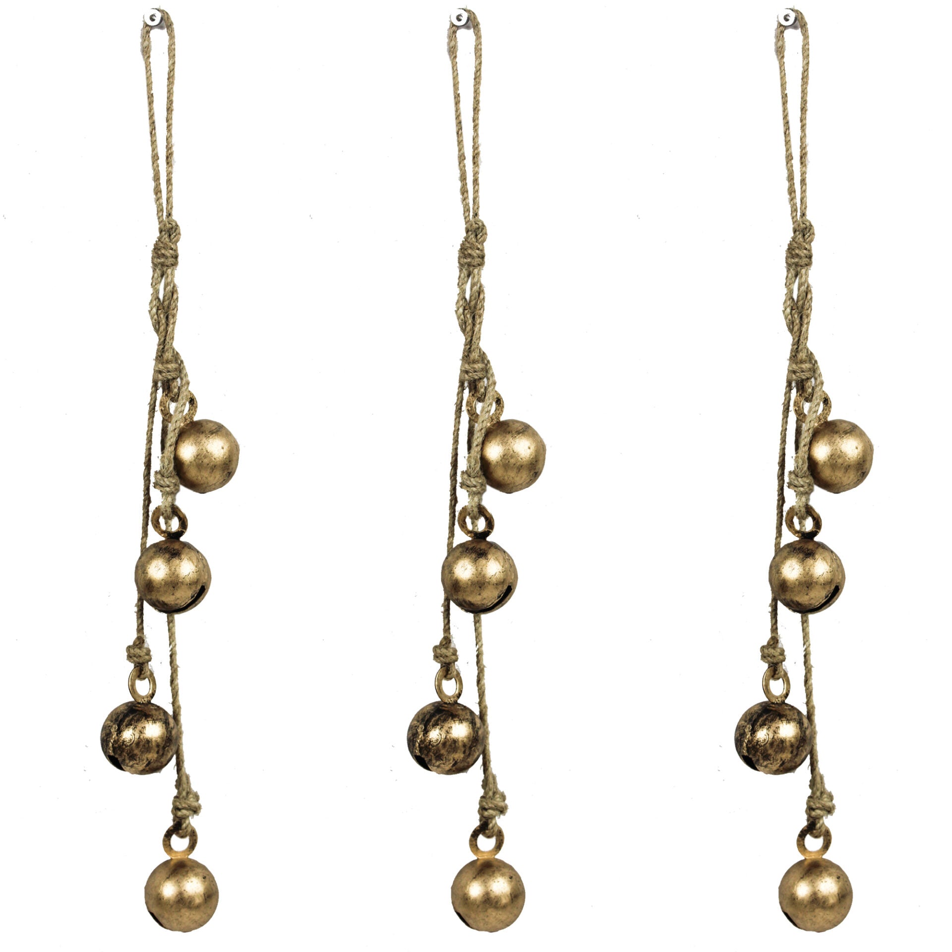 Set of 4 Golden Hanging Bells Hanging Ornaments for Christmas Tree Decoration