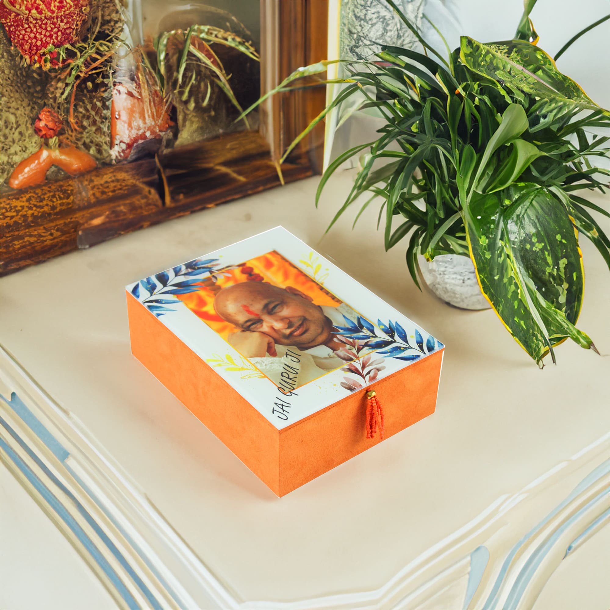 Jai Guruji Blessings Orange Designer Box for Prasad - TH-4816