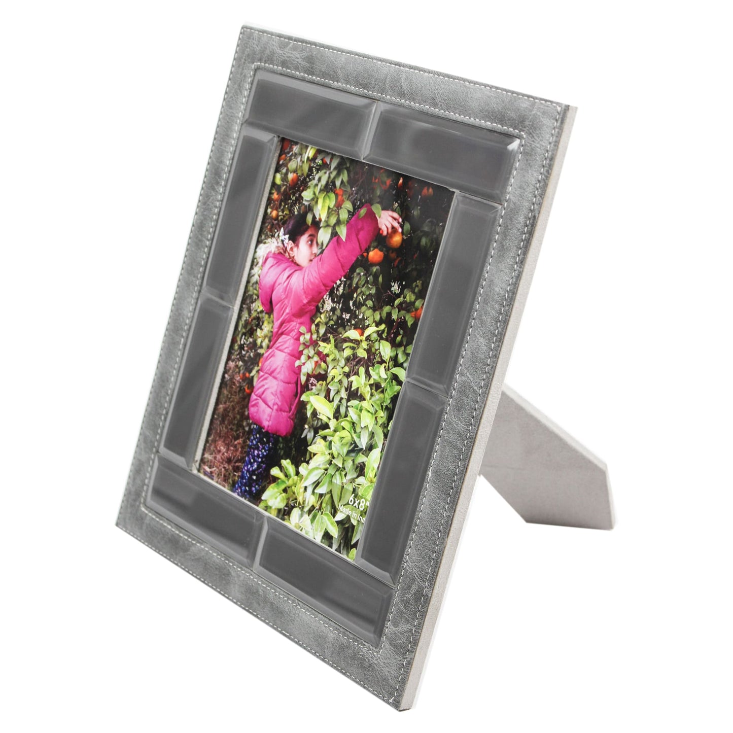 Grey Mirror / Leatherette Picture Frame (Picture Size: 6 x 8 Inches)