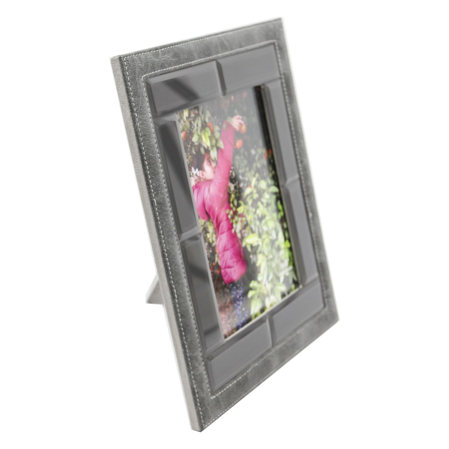 Grey Mirror / Leatherette Picture Frame (Picture Size: 6 x 8 Inches)