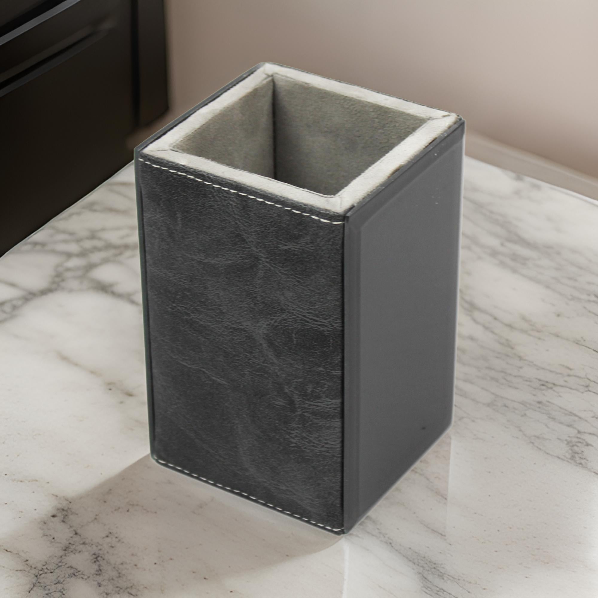 Glass & Leatherette Pen Holder