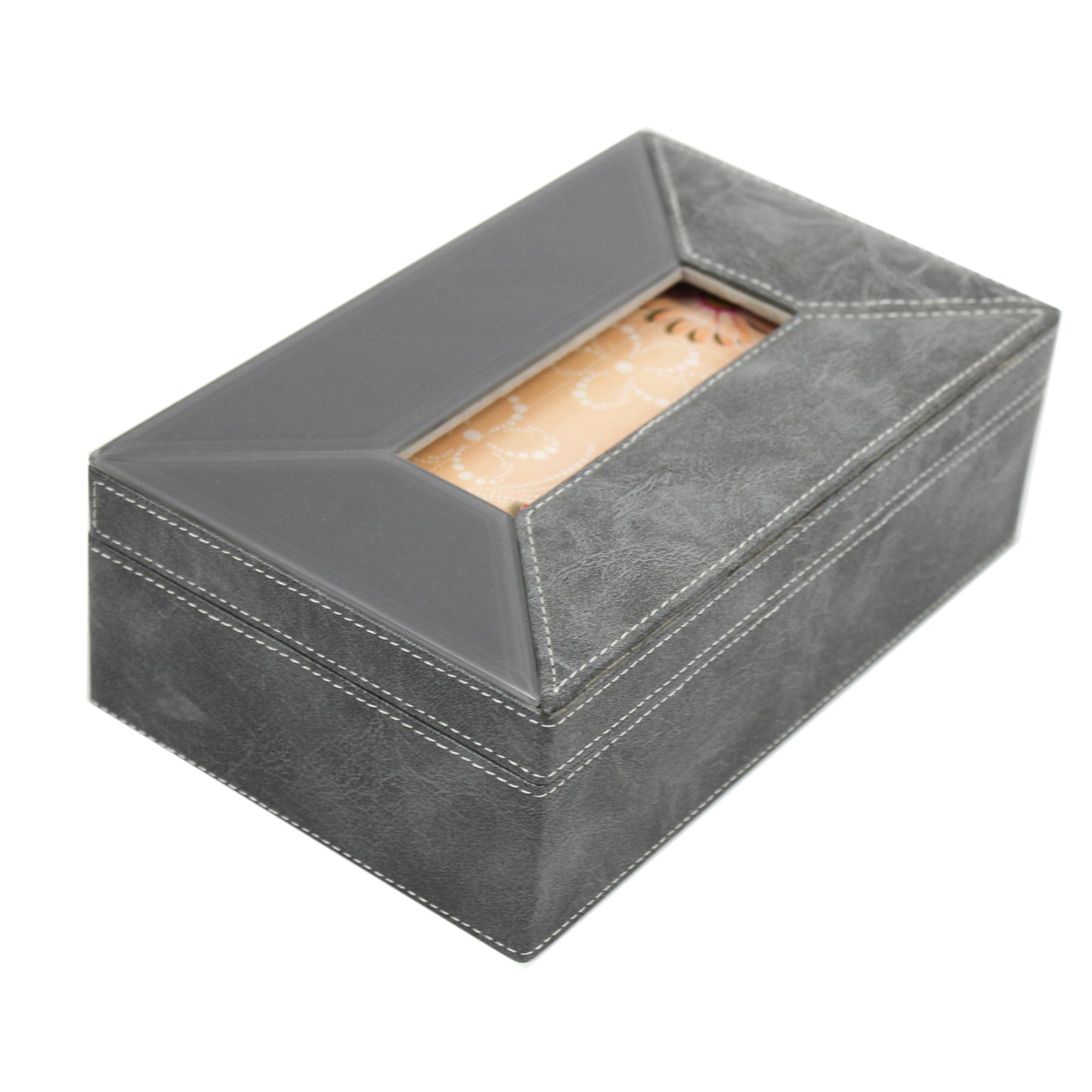 Grey Mirror / Leatherite Tissue Holder-TH-3472