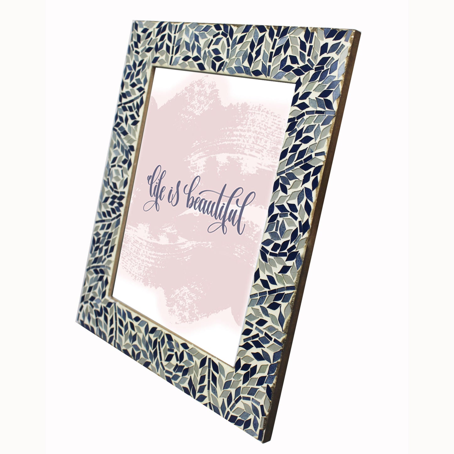 Blue & White Mosaic Photo / Picture Frame (Picture Size: 8 x 10 Inches)