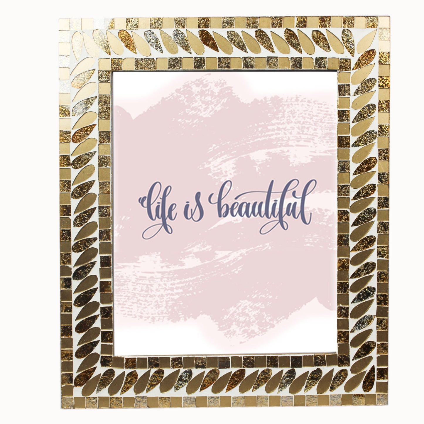 Gold & White Mosaic Photo / Picture Frame (Picture Size: 8 x 10 Inches)