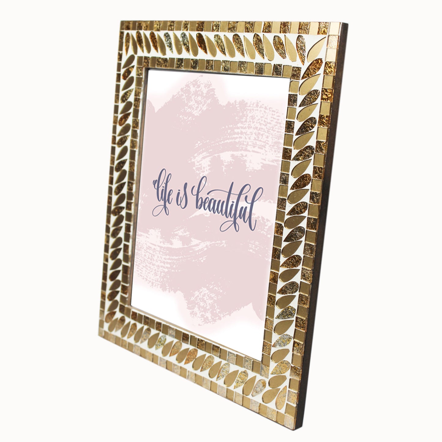 Gold & White Mosaic Photo / Picture Frame (Picture Size: 8 x 10 Inches)