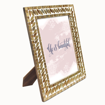 Gold & White Mosaic Photo / Picture Frame (Picture Size: 8 x 10 Inches)