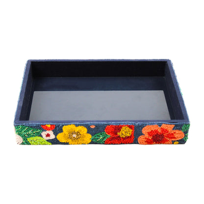 Floral Beaded Serving Tray Set of 2