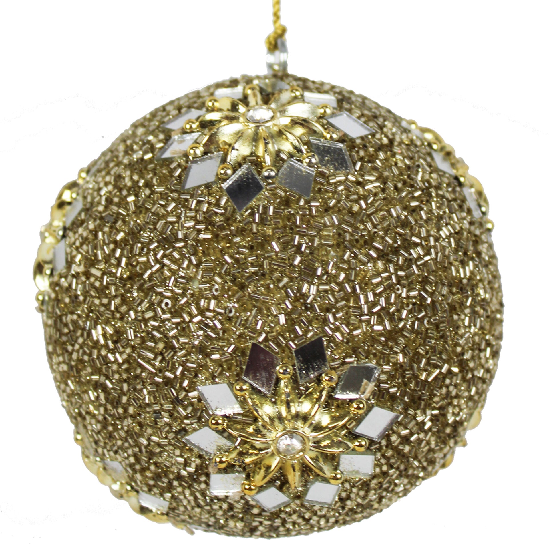 Set of 4 Golden Jewelled / Beaded for Christmas Tree Hanging Balls