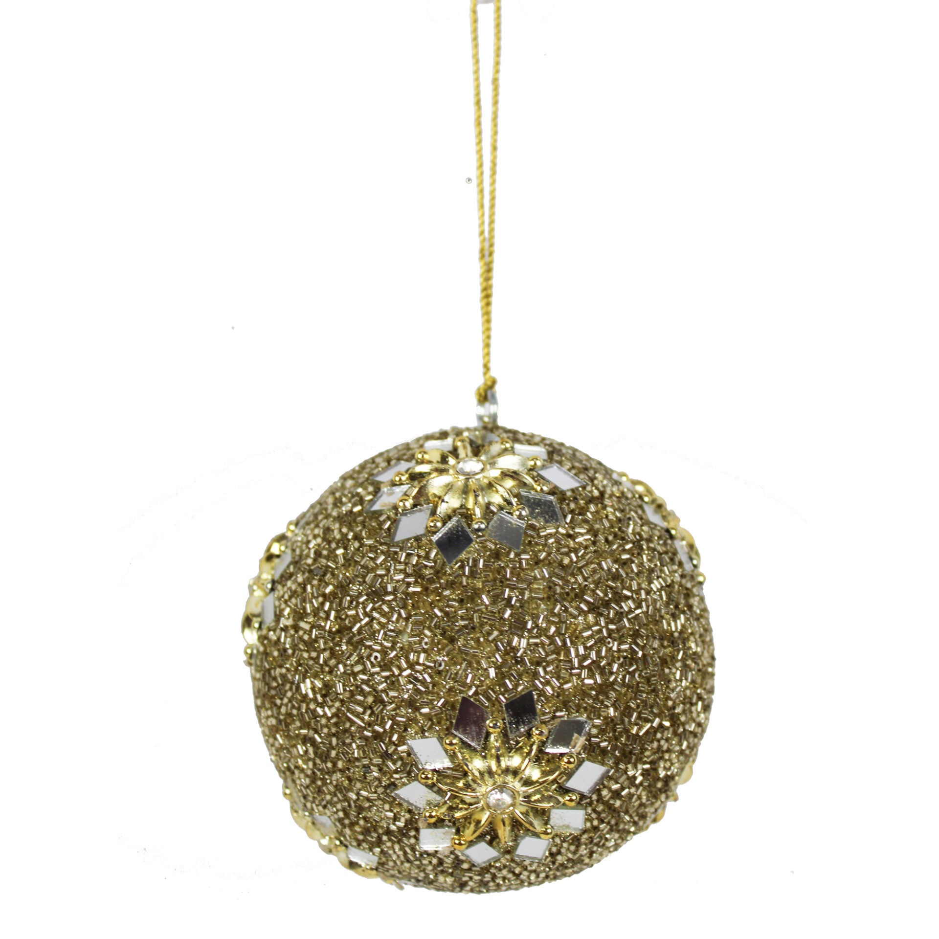 Set of 4 Golden Jewelled / Beaded for Christmas Tree Hanging Balls