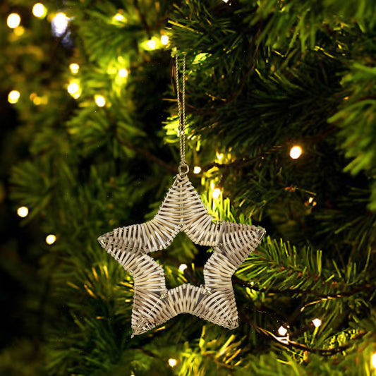 Set of 4 Rattan Star Christmas Tree Hanging Ornaments