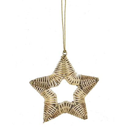 Set of 4 Rattan Star Christmas Tree Hanging Ornaments