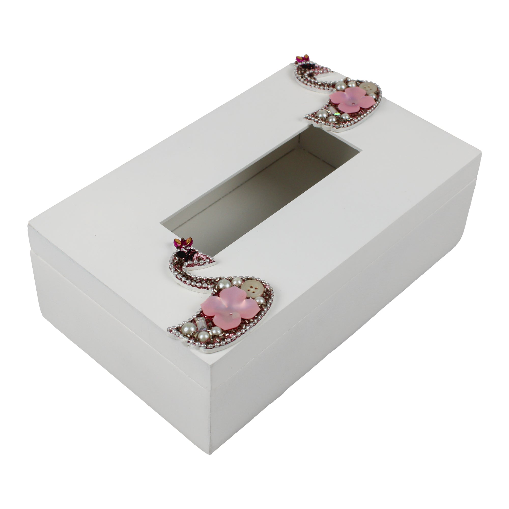 Decorative Tissue Box with Lac Swan Design