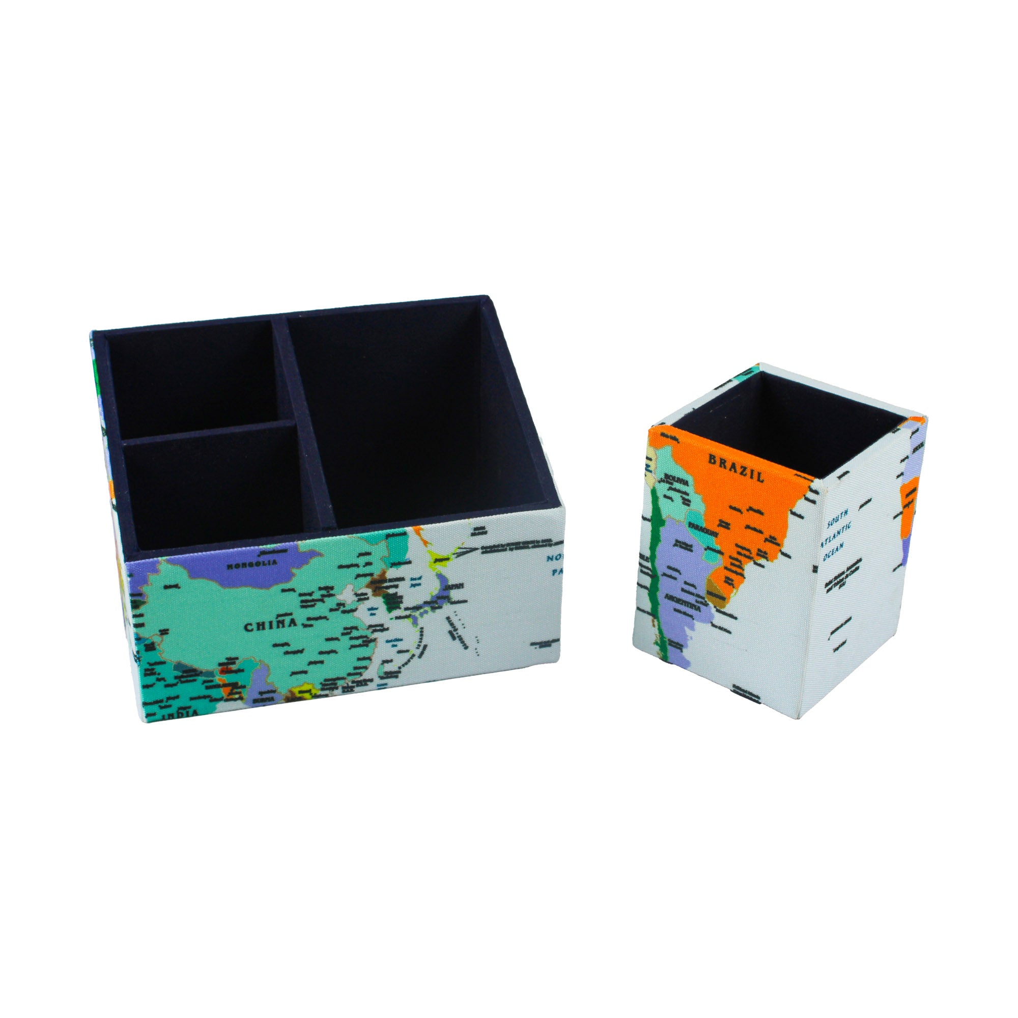 World Map Design Stationary Organizer & Pen Holder (Set of 2)