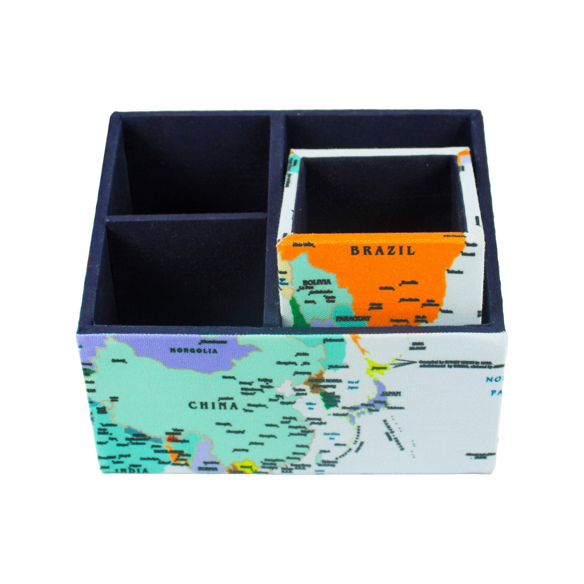 World Map Design Stationary Organizer & Pen Holder (Set of 2)