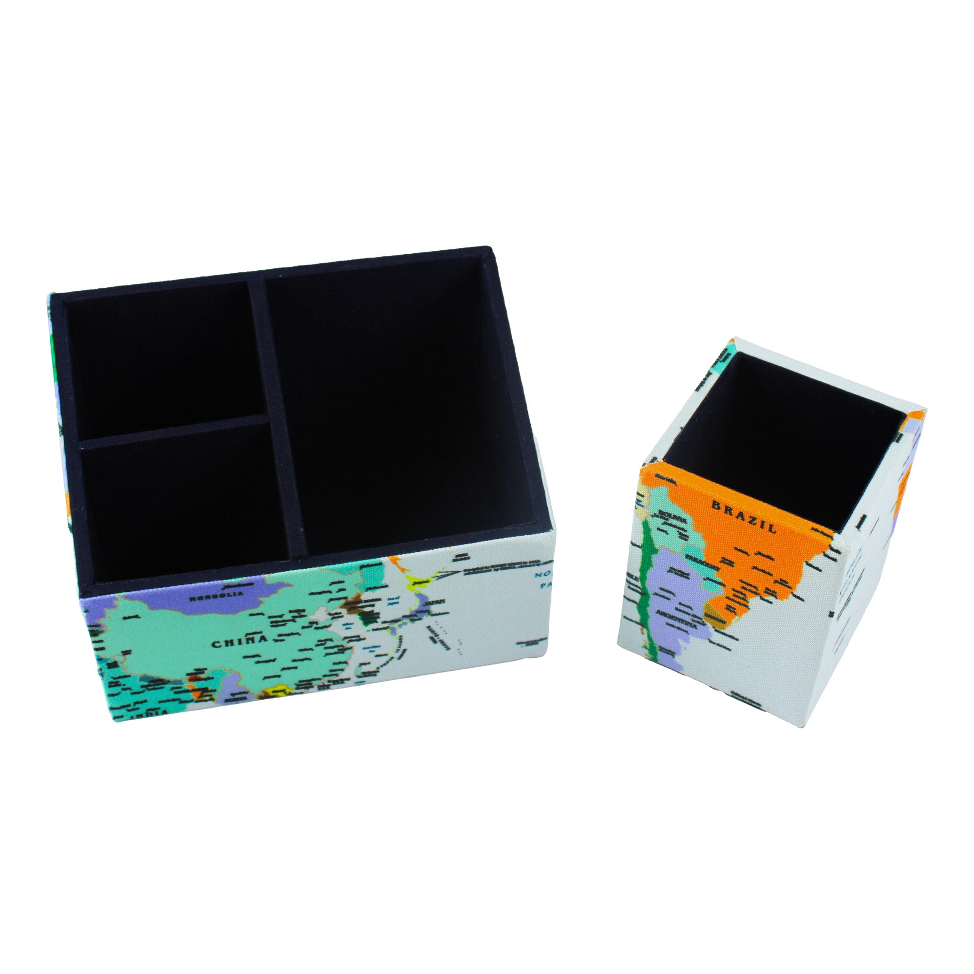 World Map Design Stationary Organizer & Pen Holder (Set of 2)