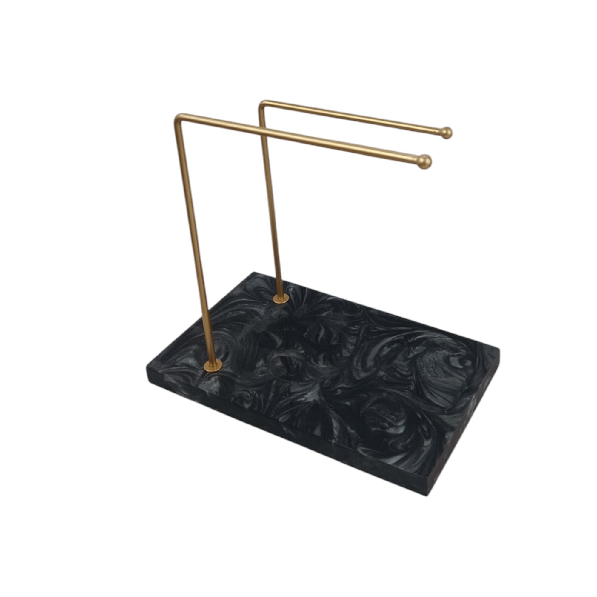 Luxury Dual Gold Metal Towel Stand With Black Resin Base