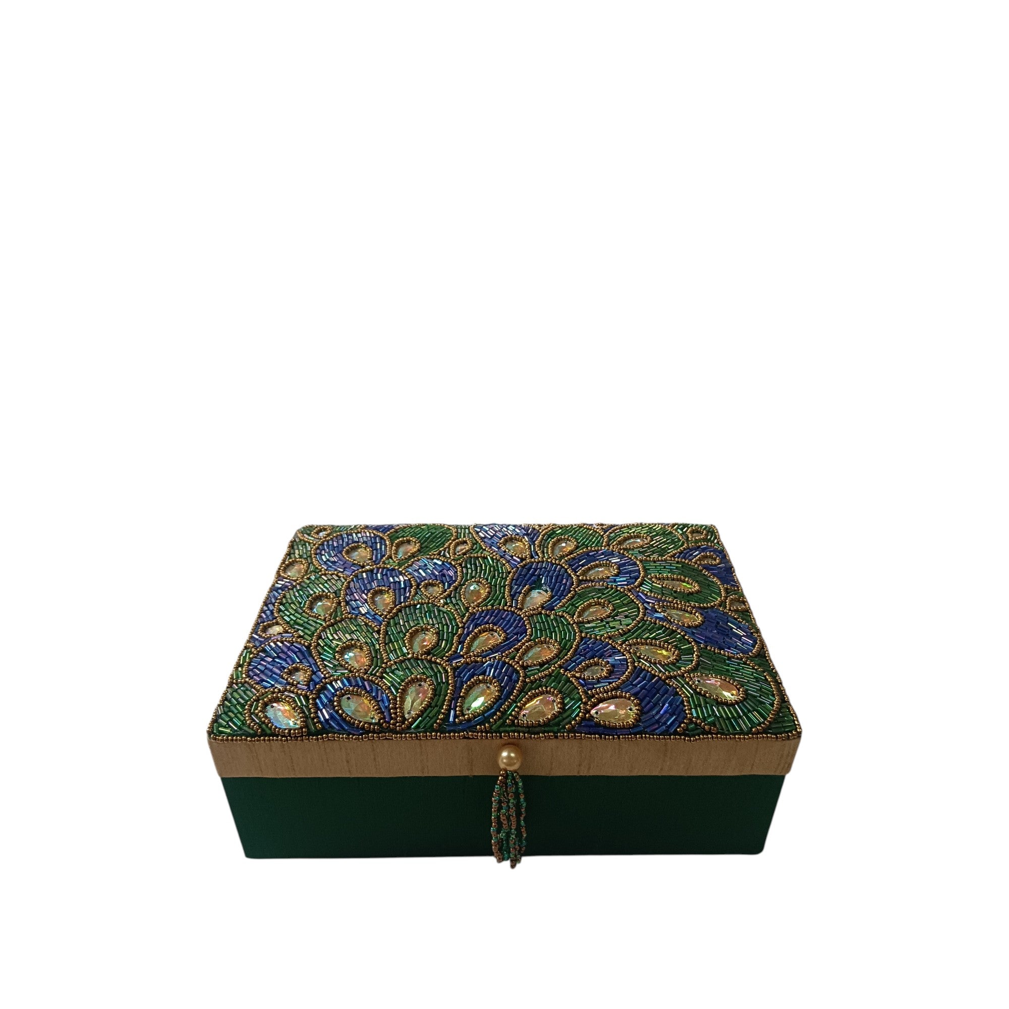 Handcrafted Peacock Beaded Treasure Box