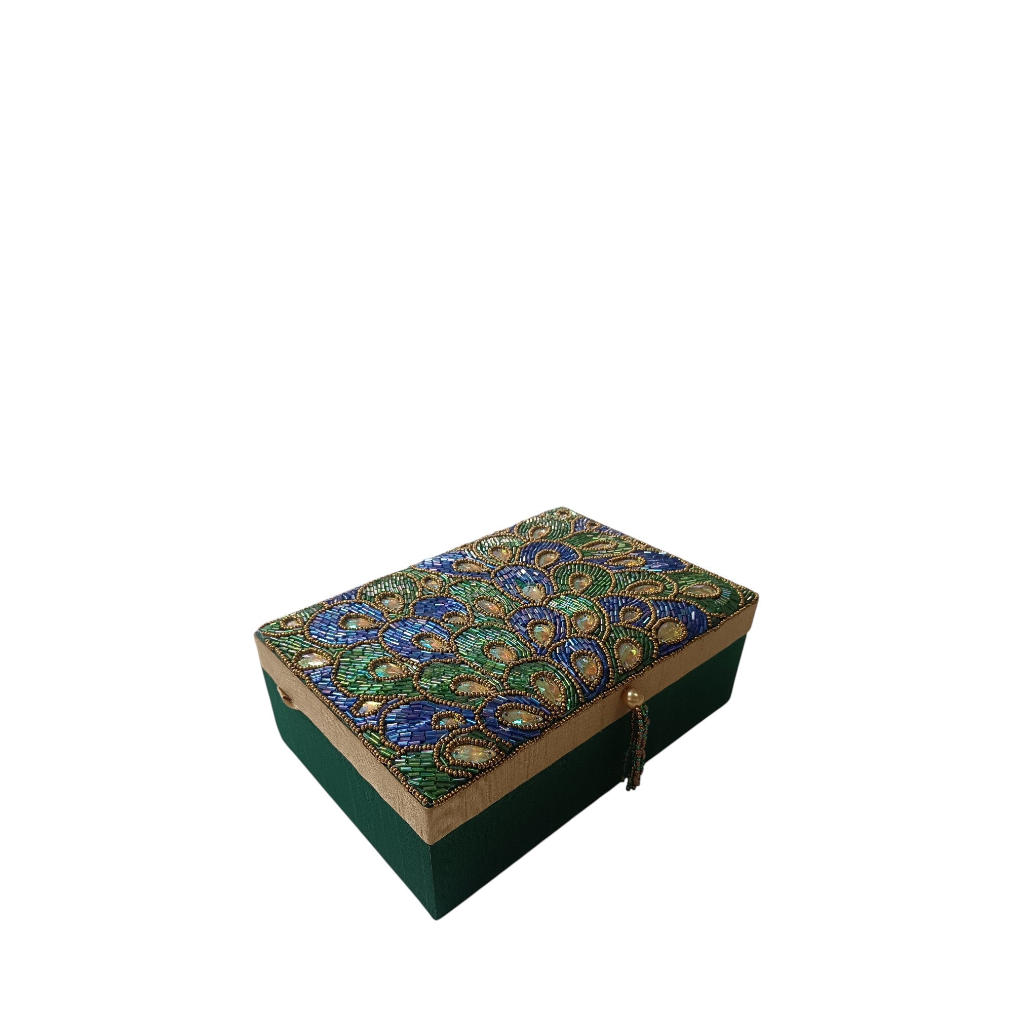 Handcrafted Peacock Beaded Treasure Box