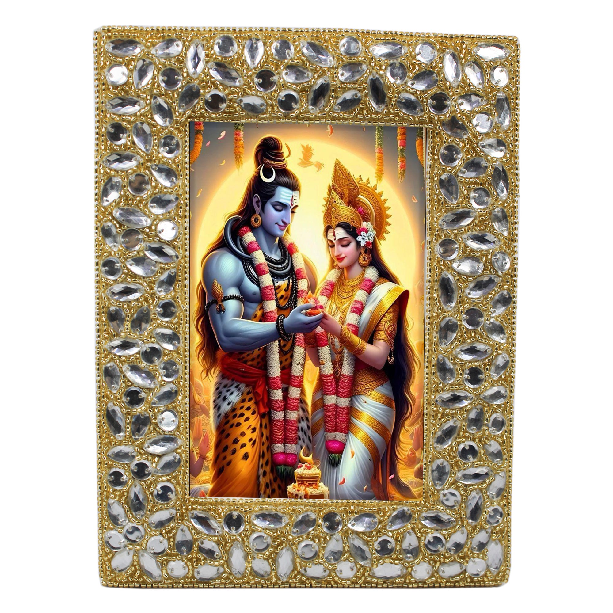Decorative Lord Shiva with Parvati Ji Photo Frame for Blessing (4x6 Inches)-TH-5704