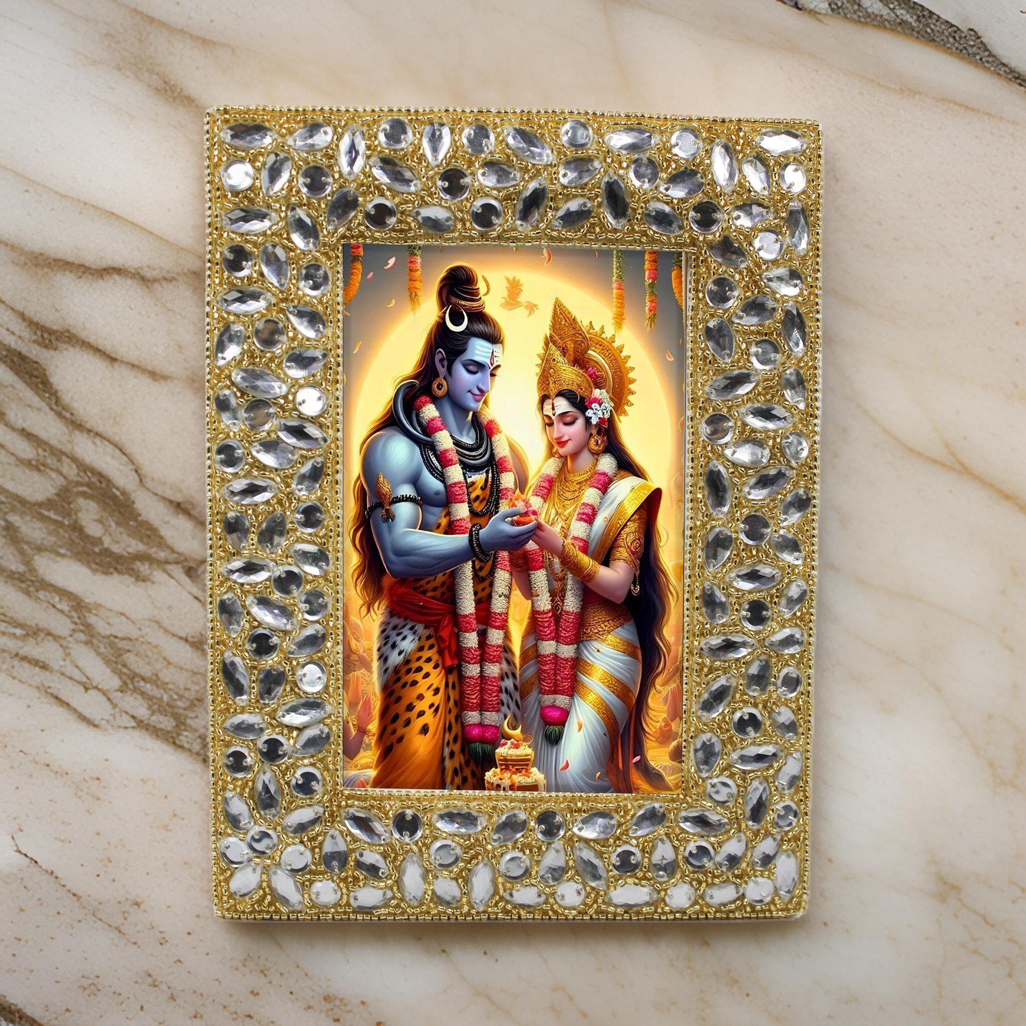 Decorative Lord Shiva with Parvati Ji Photo Frame for Blessing (4x6 Inches)-TH-5704