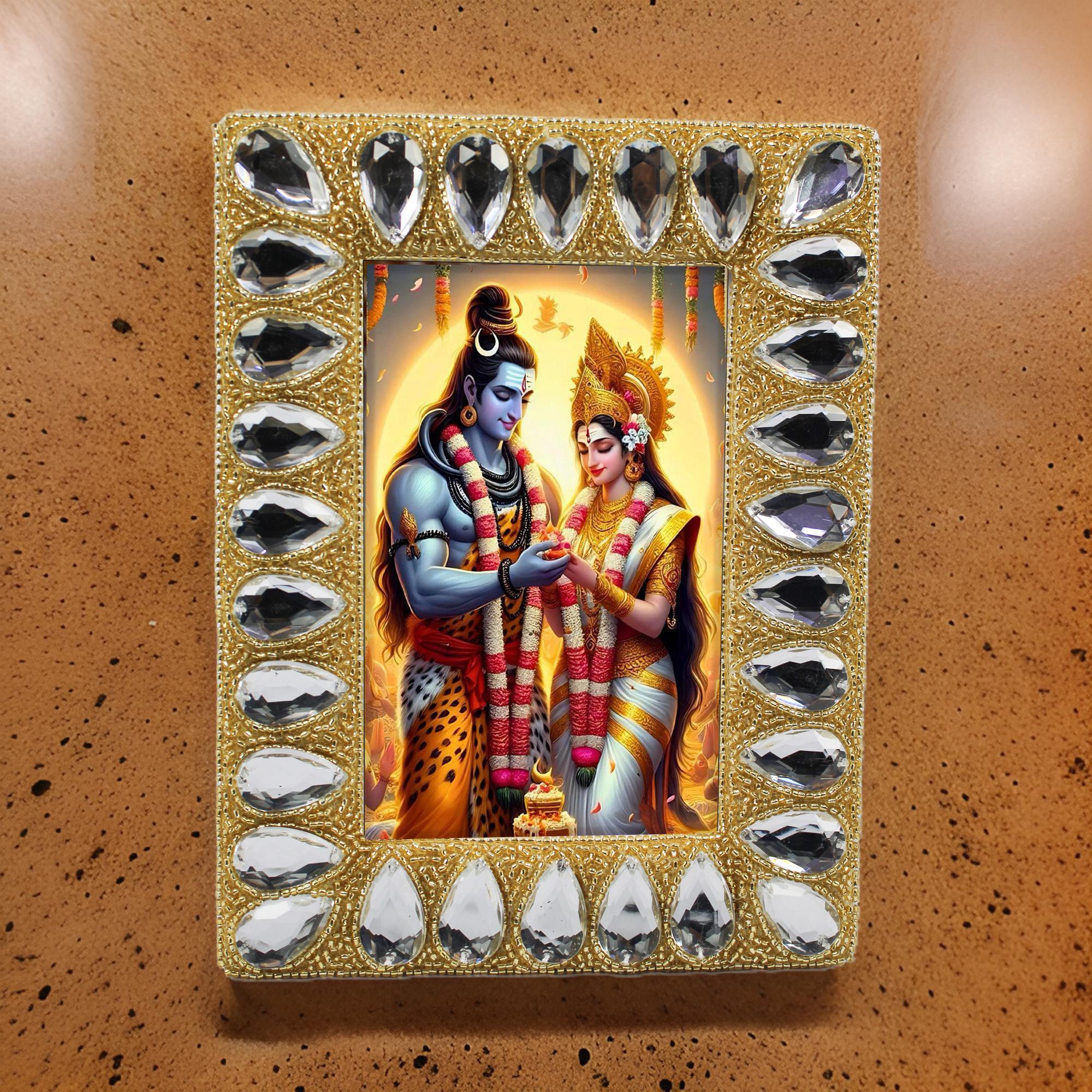 Lord Shiva with Parvati Ji Photo Frame for Blessing (4x6 Inch)-TH-5703
