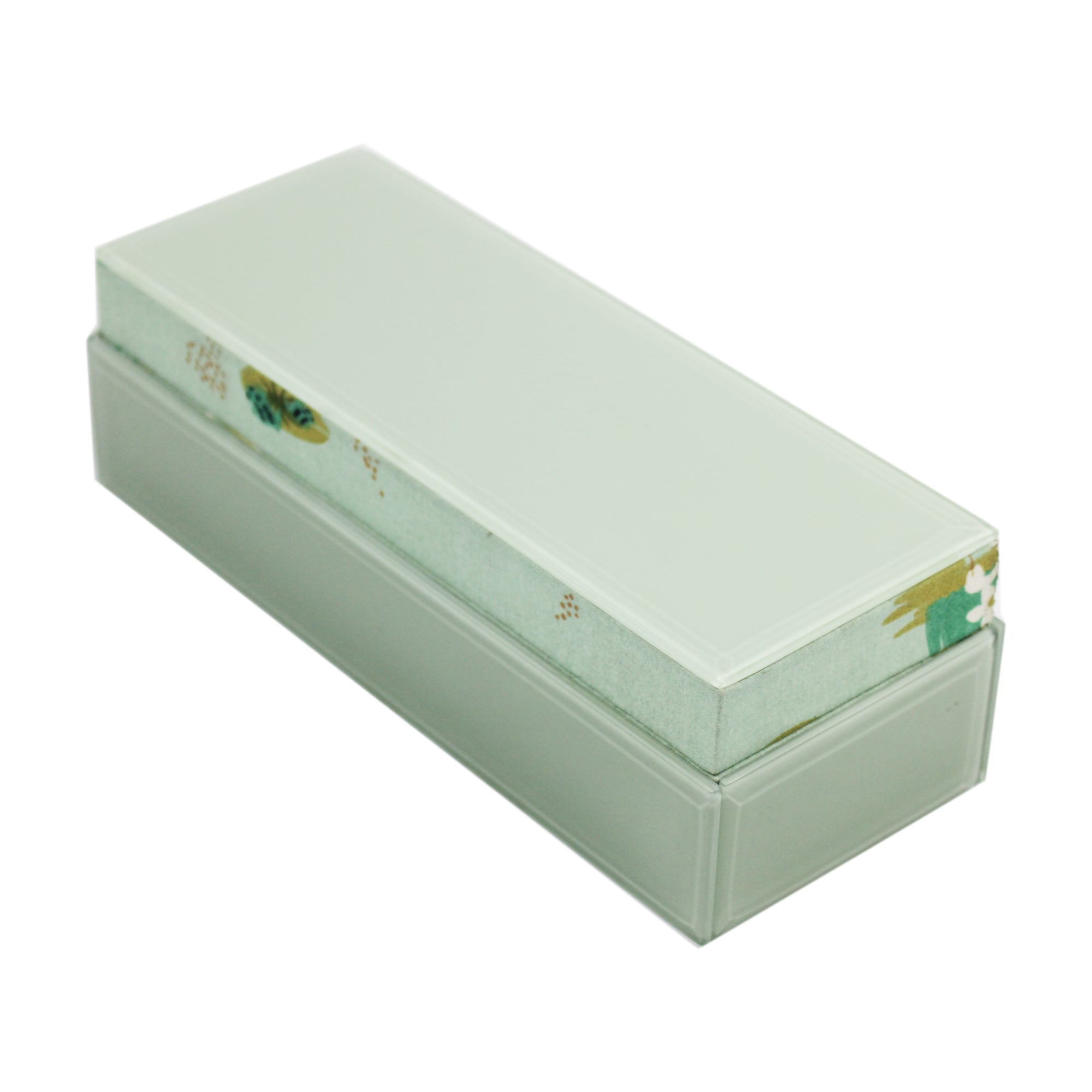 Printed Cottan Fabric with Light Green Mirror Multipurpose Storage Box