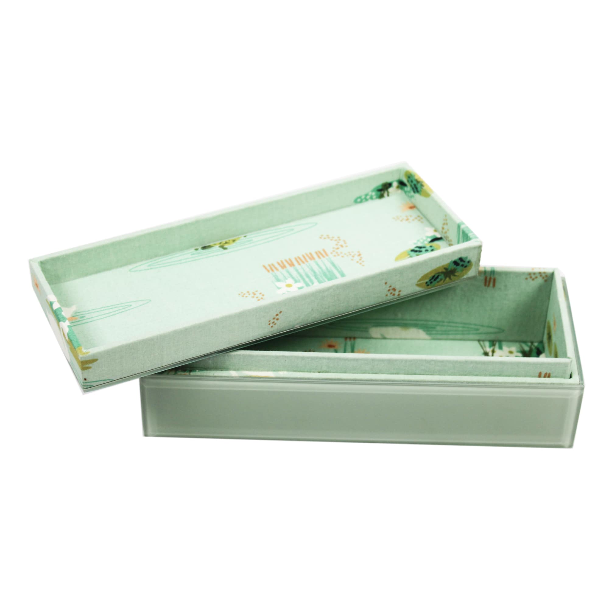Printed Cottan Fabric with Light Green Mirror Multipurpose Storage Box