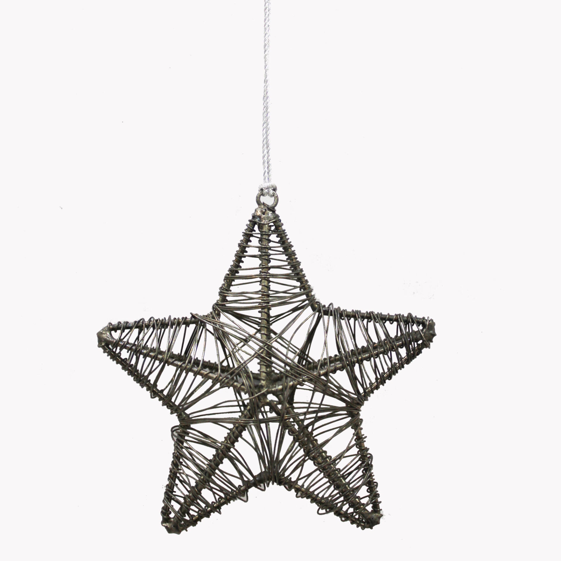 Set of 6 Grey Metal Star Christmas Hanging Ornaments