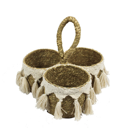 3 Slots Sea Grass Basket With Thread Tassels