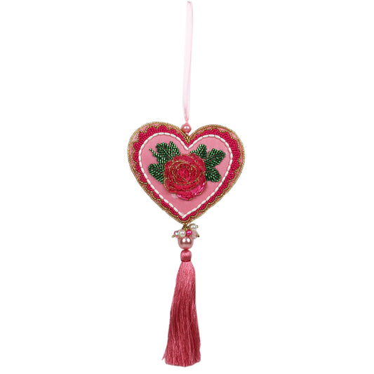 Multicolour Beads Embroidery Flower Design Wall Hanging for Valentine-s Day (Size: 9.5 Inch Height)