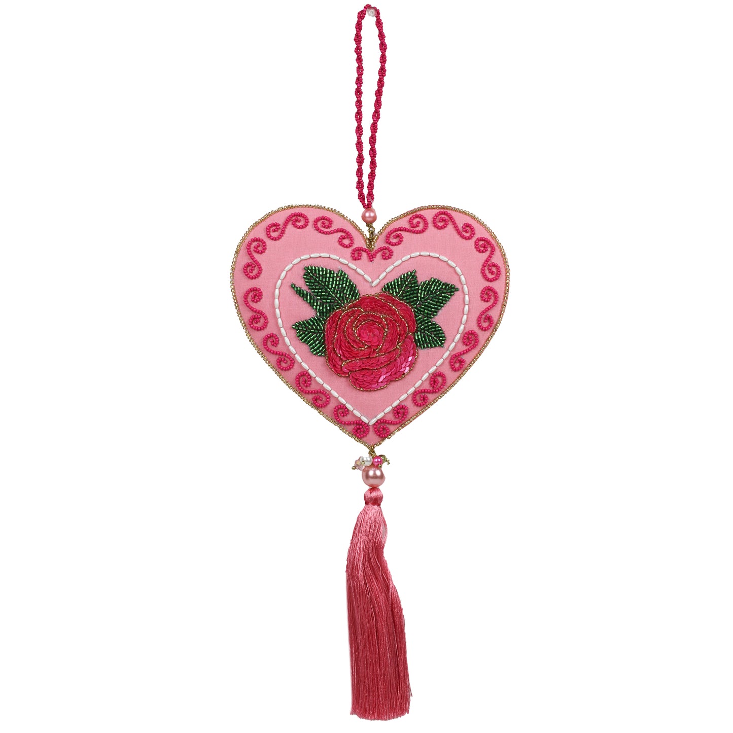 Multicolour Beads Embroidery Flower Design Wall Hanging for Valentine-s Day (Size: 16 Inch Height)