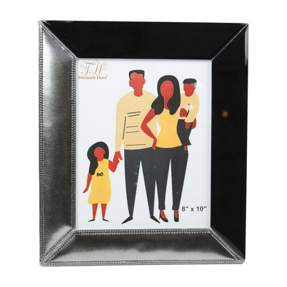 Black Glass Mirror with Grey Leatherette Picture / Photo Frame for Valentine-s Day (Picture Size: 8 x 10 Inch)